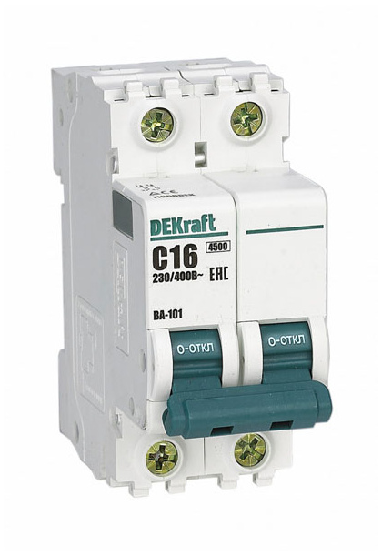 Автоматический выключатель 2P 10А (С) 4,5кА  марки «DEKraft». Серия «ВА-101». Цвет: Белый