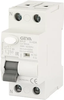 УЗО GYL9-2P-63A-30mA, 2P, 63A, 6 kA, 30mA, тип A, 2M