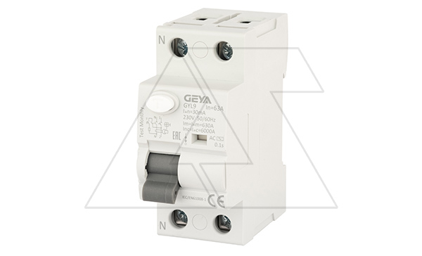 УЗО GYL9-2P-63A-30mA, 2P, 63A, 6 kA, 30mA, тип AC, 2M