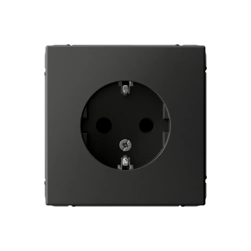 Розетка с заземлением со шторками марки «Systeme Electric». Серия «Art Gallery». Цвет: Базальт