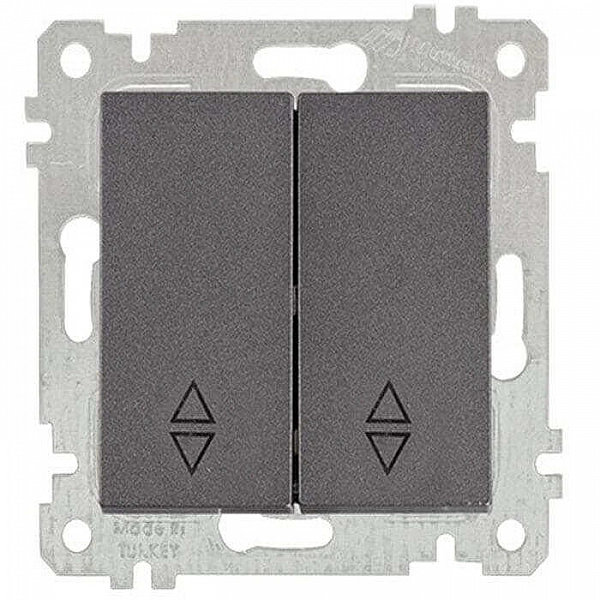 Выключатель 2-клавишный проходной марки «Mutlusan». Серия «Rita». Цвет: Дымчатый