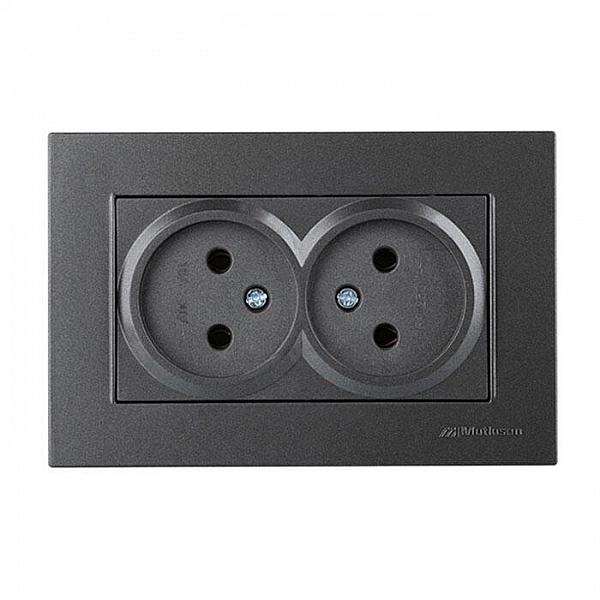 Двойная розетка без заземления марки «Mutlusan». Серия «Rita». Цвет: Дымчатый