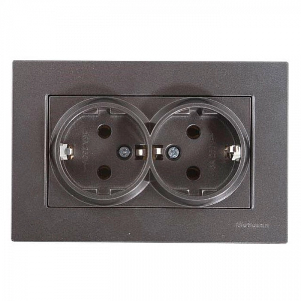 Двойная розетка с заземлением марки «Mutlusan». Серия «Rita». Цвет: Дымчатый