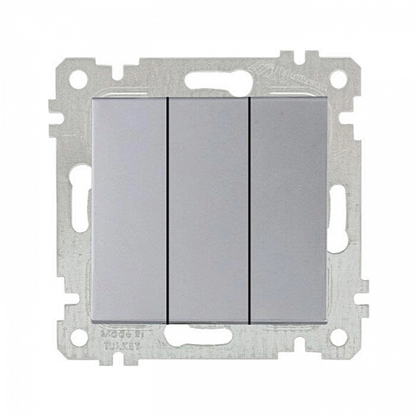 Выключатель 3-клавишный марки «Mutlusan». Серия «Rita». Цвет: Нержавеющая сталь