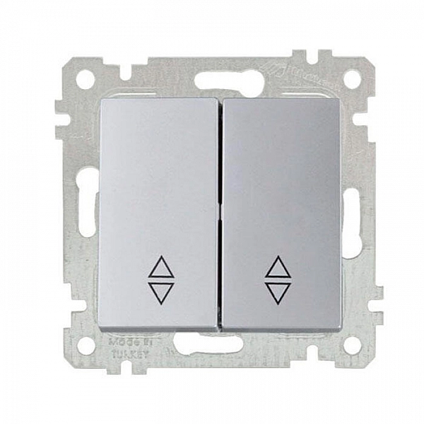 Выключатель 2-клавишный проходной марки «Mutlusan». Серия «Rita». Цвет: Нержавеющая сталь