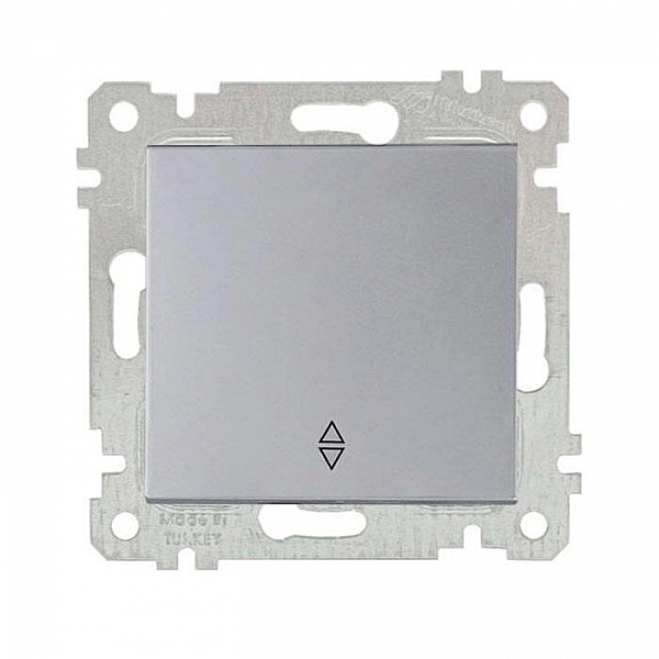 Выключатель 1-клавишный проходной марки «Mutlusan». Серия «Rita». Цвет: Нержавеющая сталь