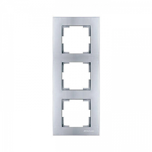 Рамка 3-местная вертикальная марки «Mutlusan». Серия «Rita». Цвет: Нержавеющая сталь