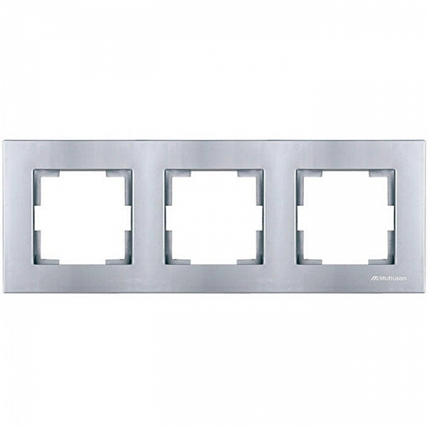 Рамка 3-местная горизонтальная марки «Mutlusan». Серия «Rita». Цвет: Нержавеющая сталь