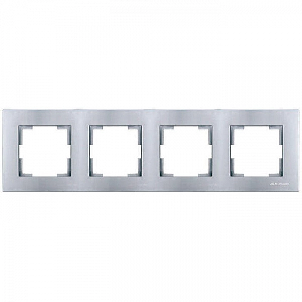 Рамка 4-местная горизонтальная марки «Mutlusan». Серия «Rita». Цвет: Нержавеющая сталь