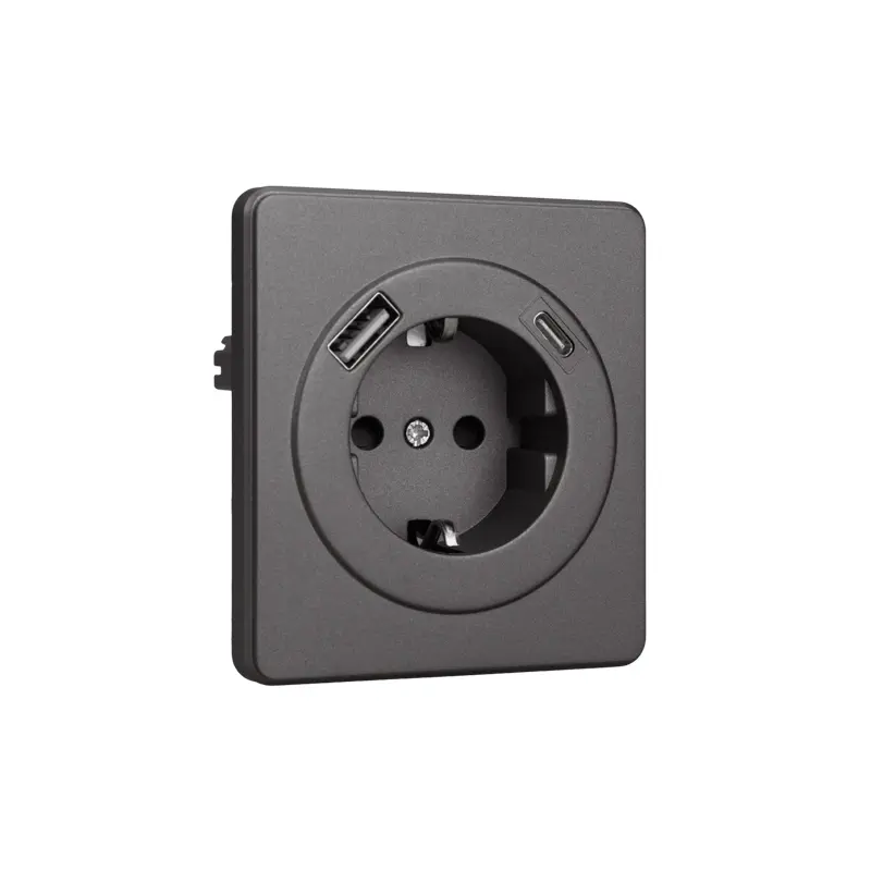 Розетка с заземлением со шторками 1 с USB A+C быстрой зарядки 5В/3А 