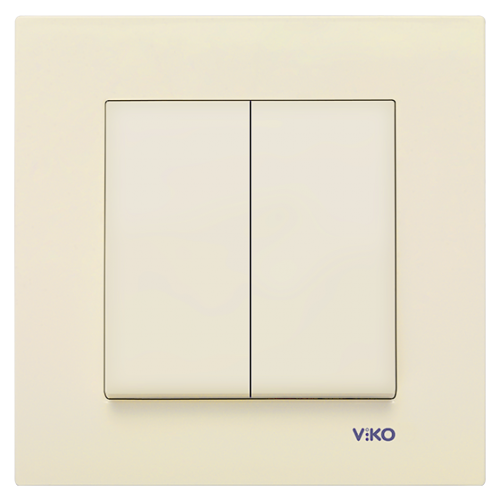 Выключатель 2-клавишный (без рамки) марки «Viko». Серия «Karre». Цвет: Кремовый