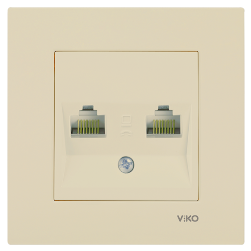 Розетка компьютерная двойная (без рамки) марки «Viko». Серия «Karre». Цвет: Кремовый