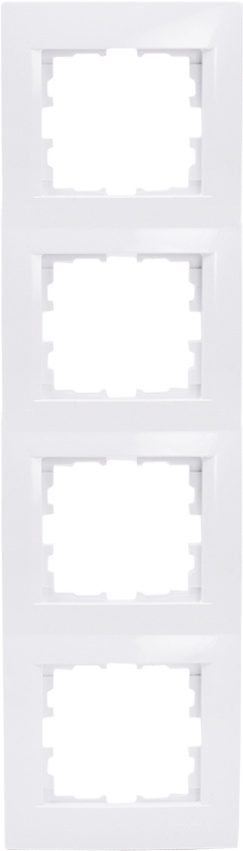 Рамка 4-местная вертикальная марки «Lezard». Серия «Karina». Цвет: Белый