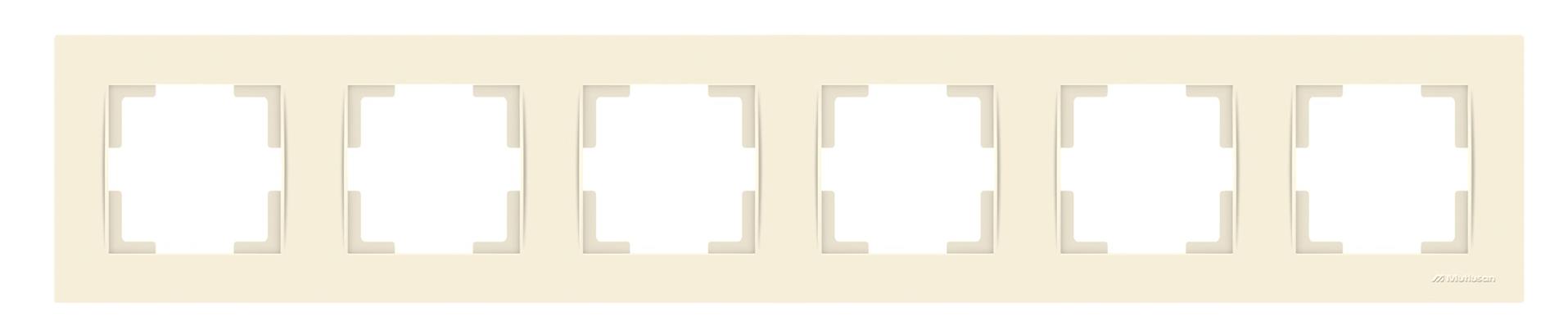 Рамка 6-местная горизонтальная марки «Mutlusan». Серия «Rita». Цвет: Слоновая кость