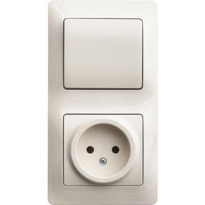 Блок: розетка без заземления+1-клавишный выключатель марки «Schneider Electric». Серия «Glossa». Цвет: Бежевый Блок: розетка без заземления+1-клавишный выключатель